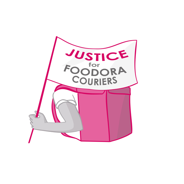 Justice for Foodora couriers flag illustration